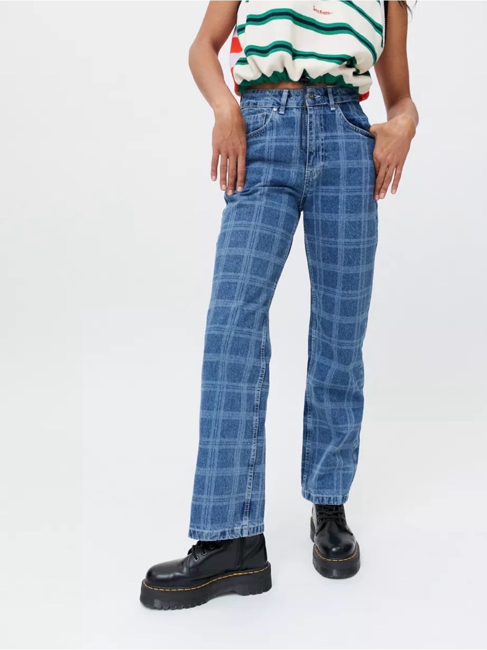 Ragged Priest by Urban Outfitters  Blue Plaid Straight Jeans Size 28